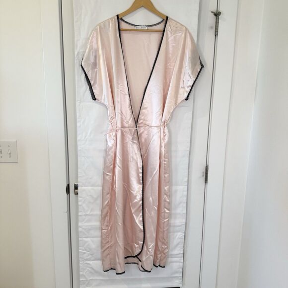 VTG Val Mode Lingerie Robe Women's Medium Pink Silky Satin Lace Belted Sexy - Picture 1 of 10